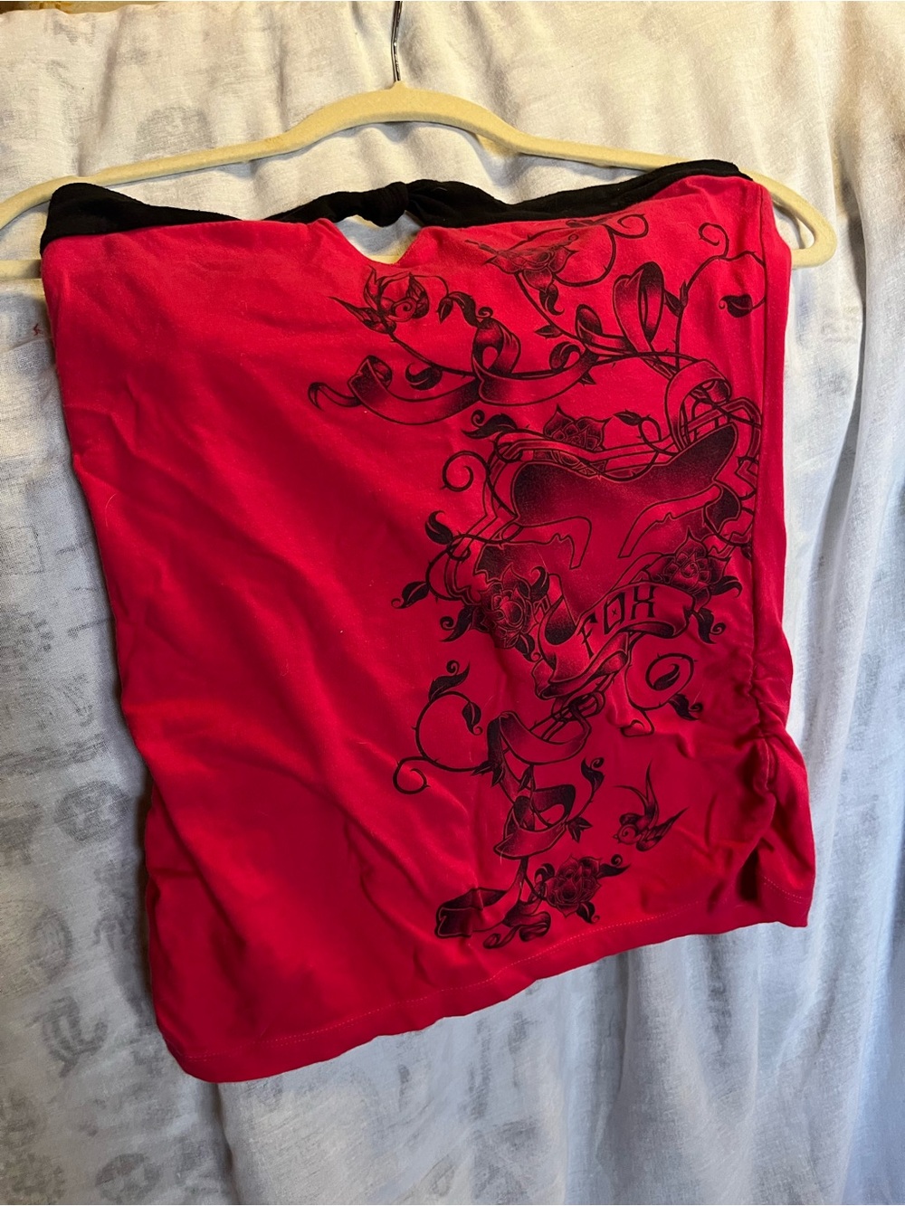 Fox Red and Black Strapless Crop Top with Floral Graphic 17”PTP